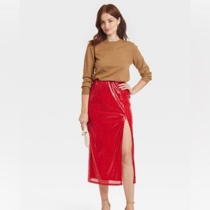 NWT XS Red Sequin Midi Skirt.